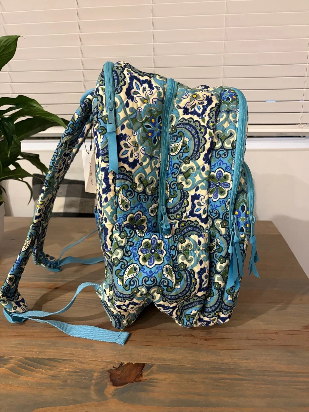 NWT Vera Bradley XL Backpack + Zip ID Pouch SET ~ Extra Large Blue Cotton